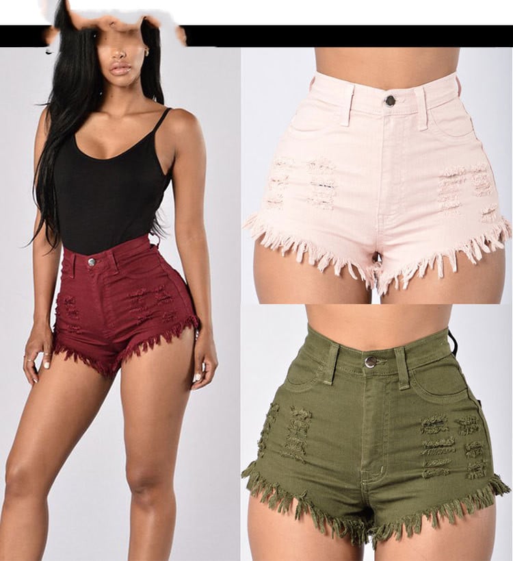 Chic Frayed Stretch Denim Shorts