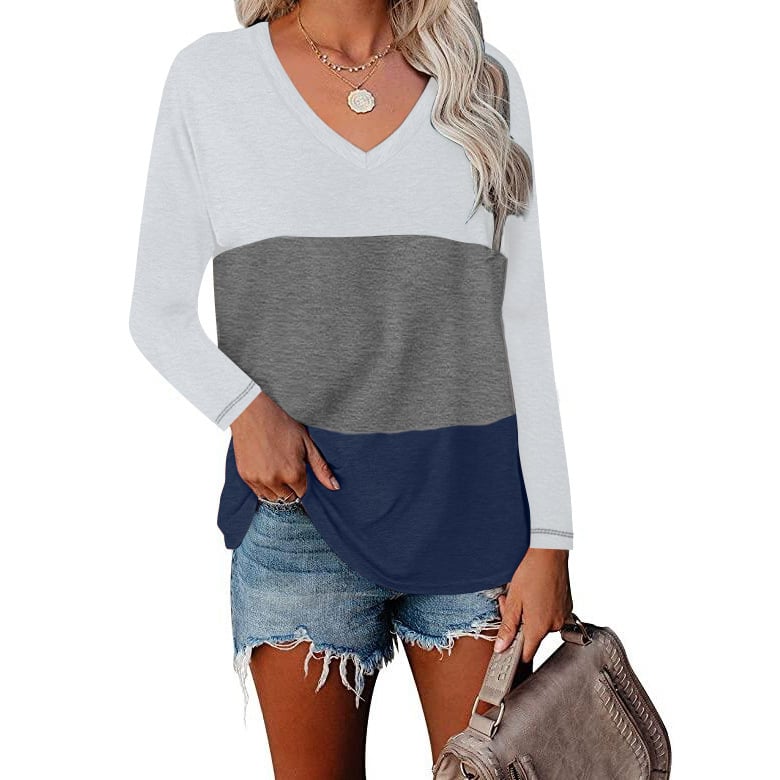 Chic V-neck Patchwork Tee