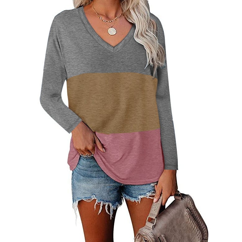 Chic V-neck Patchwork Tee