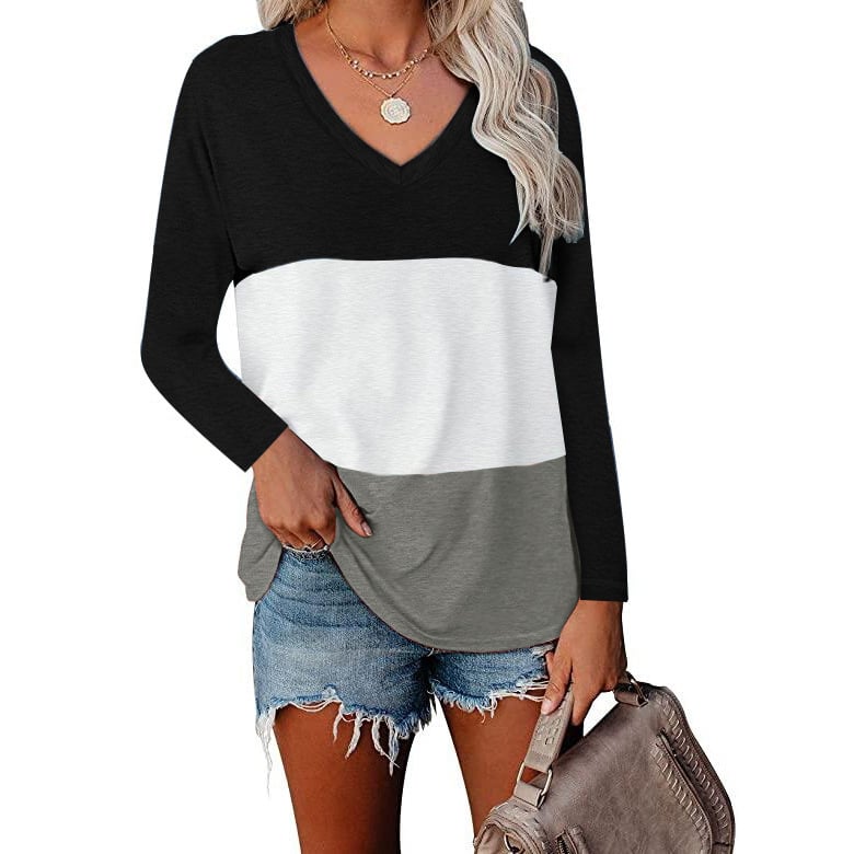 Chic V-neck Patchwork Tee
