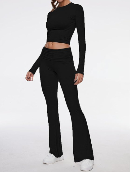 Round Neck Bell-Bottom Pants Set