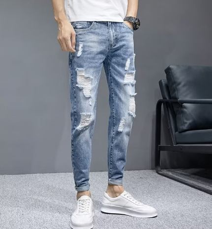 Distressed Slim-Fit Cotton Trousers