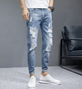 Distressed Slim-Fit Cotton Trousers