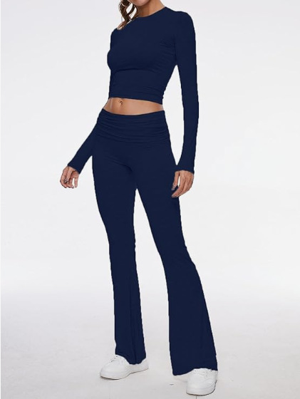 Round Neck Bell-Bottom Pants Set