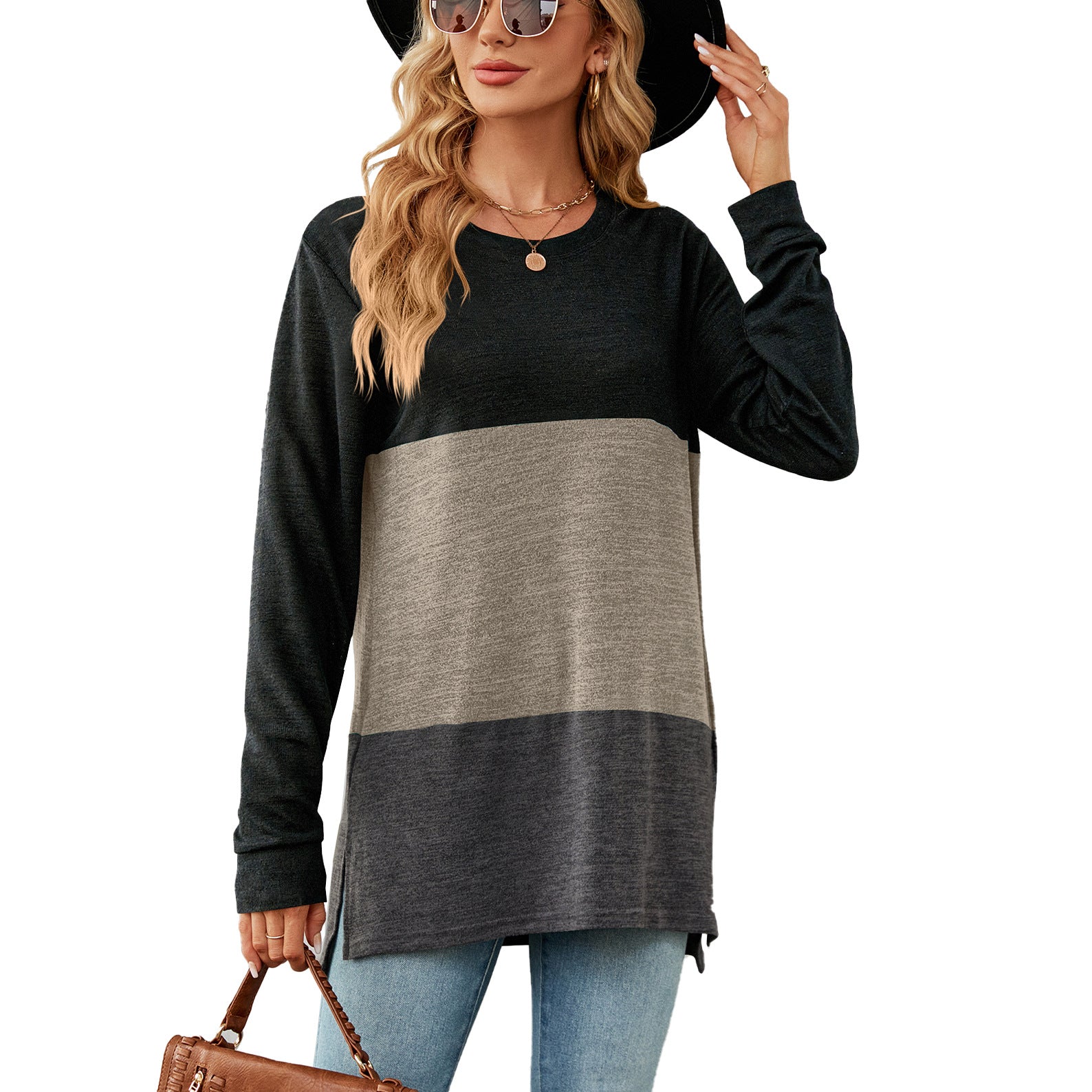 Chic V-neck Patchwork Tee