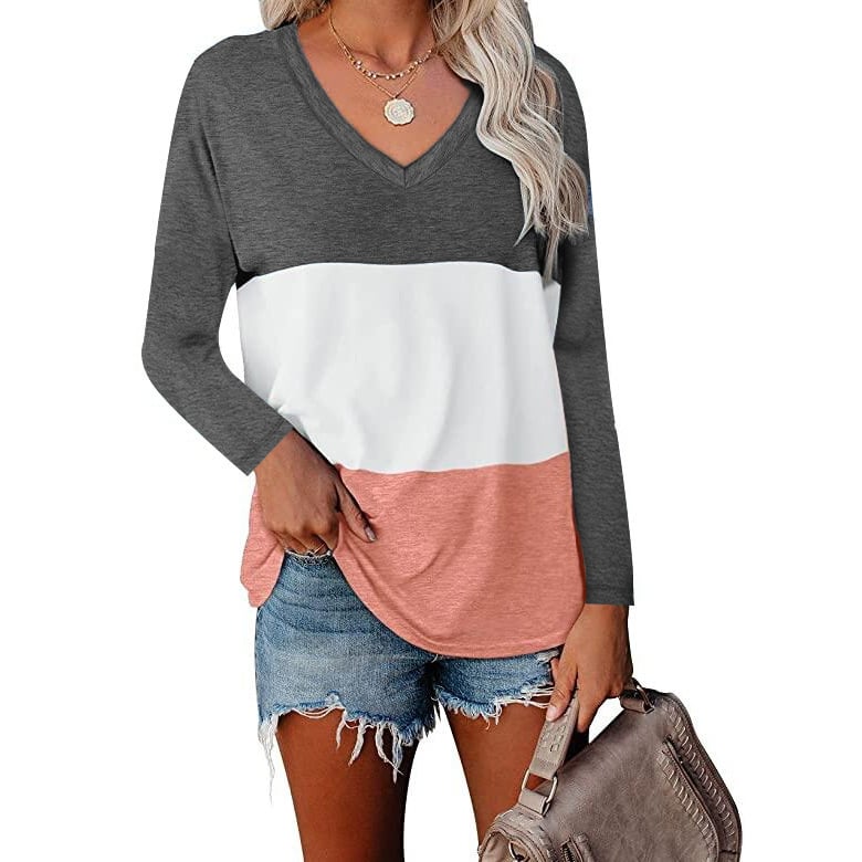 Chic V-neck Patchwork Tee