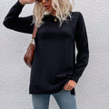Solid Color Round Neck Button Sweater for Women