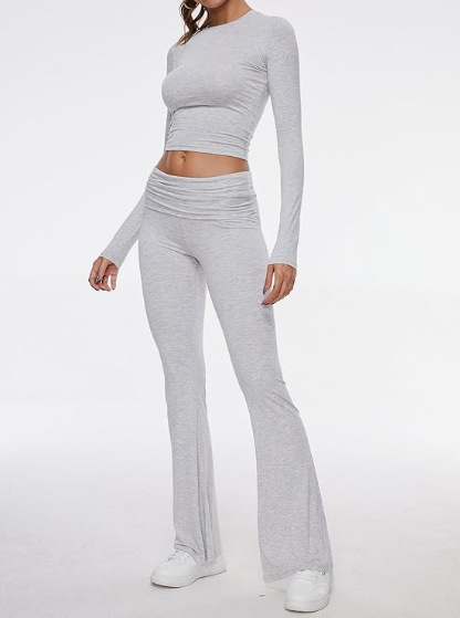 Round Neck Bell-Bottom Pants Set