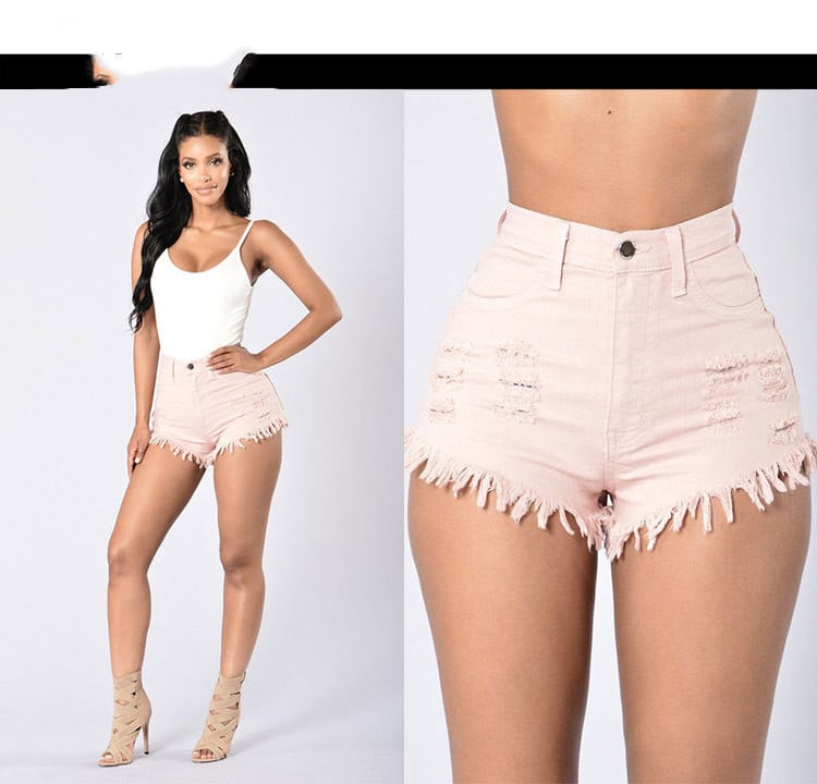 Chic Frayed Stretch Denim Shorts