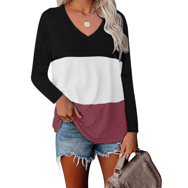 Chic V-neck Patchwork Tee