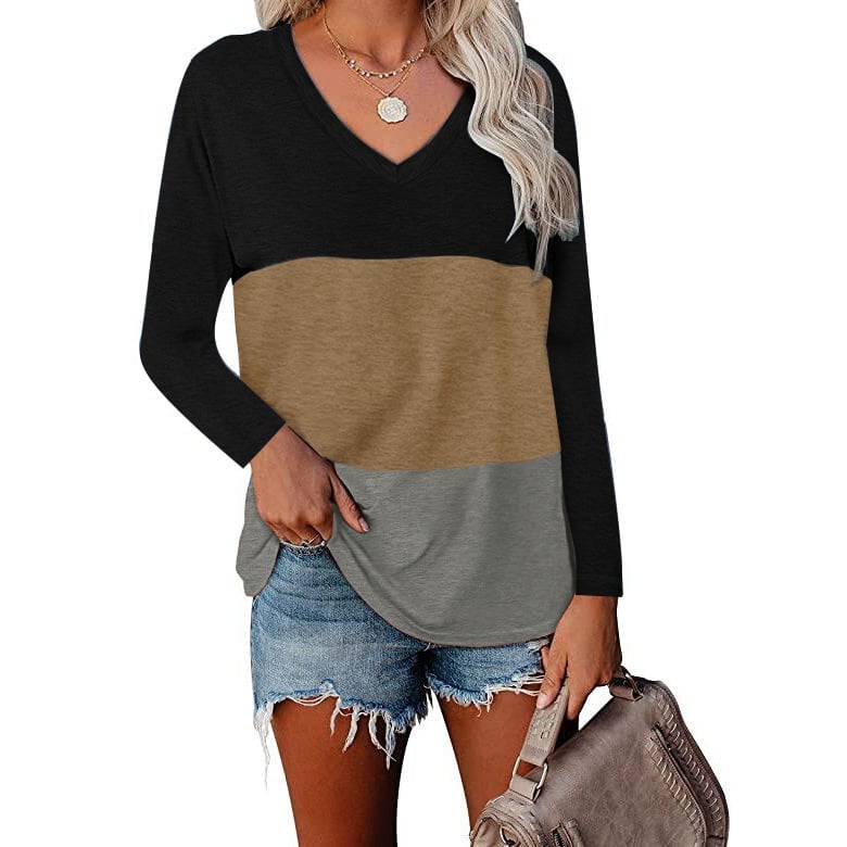 Chic V-neck Patchwork Tee