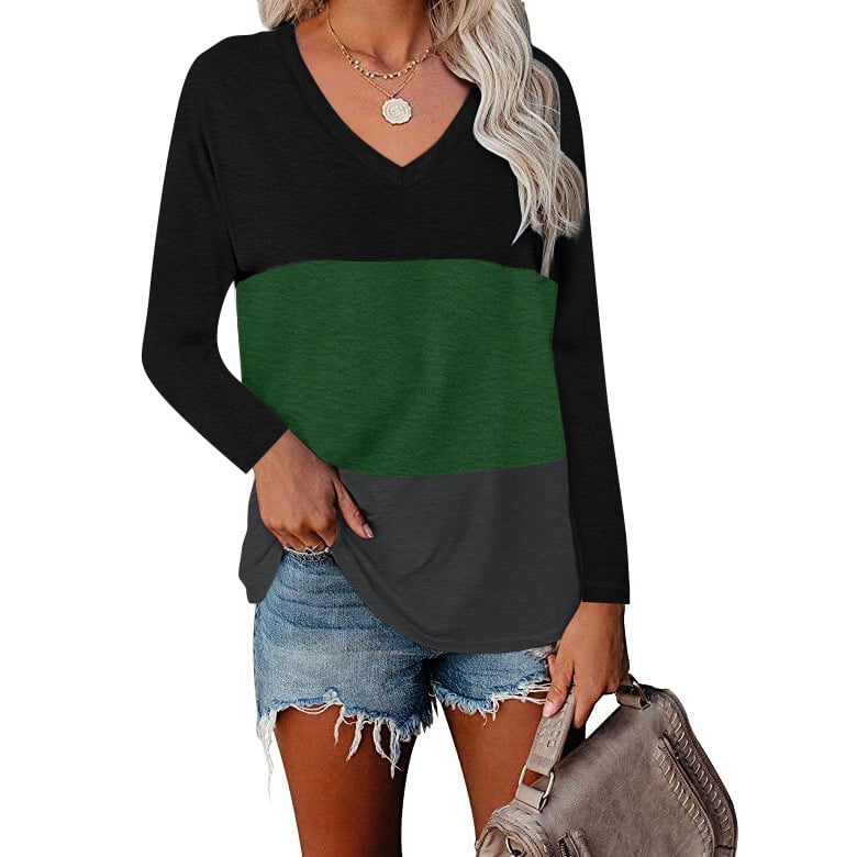 Chic V-neck Patchwork Tee