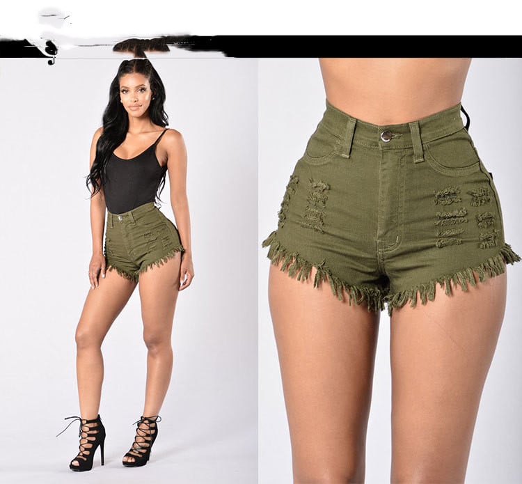 Chic Frayed Stretch Denim Shorts