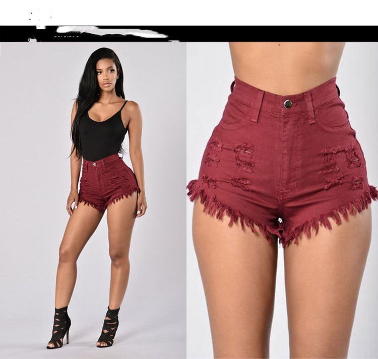 Chic Frayed Stretch Denim Shorts