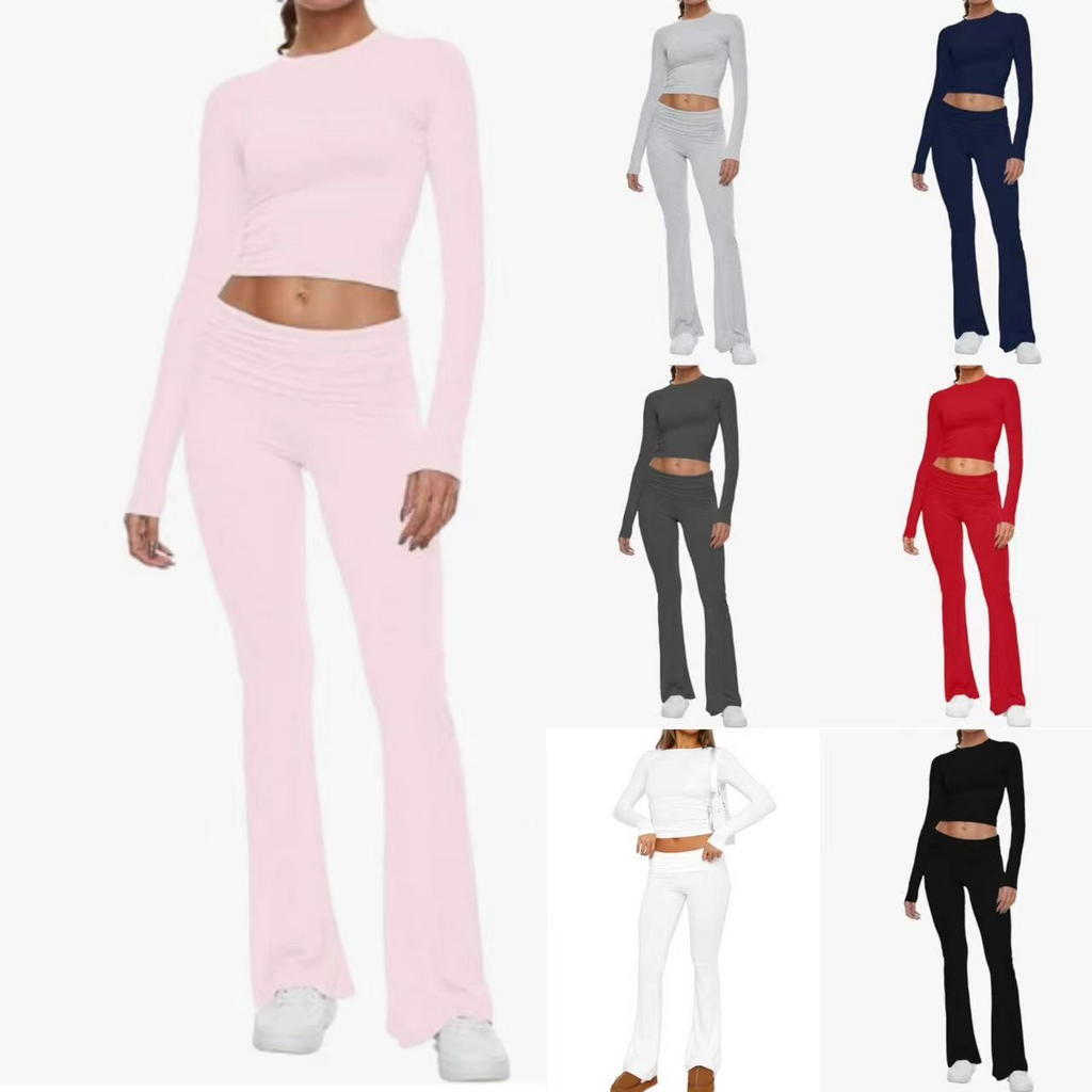 Round Neck Bell-Bottom Pants Set