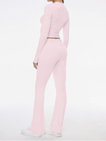 Round Neck Bell-Bottom Pants Set